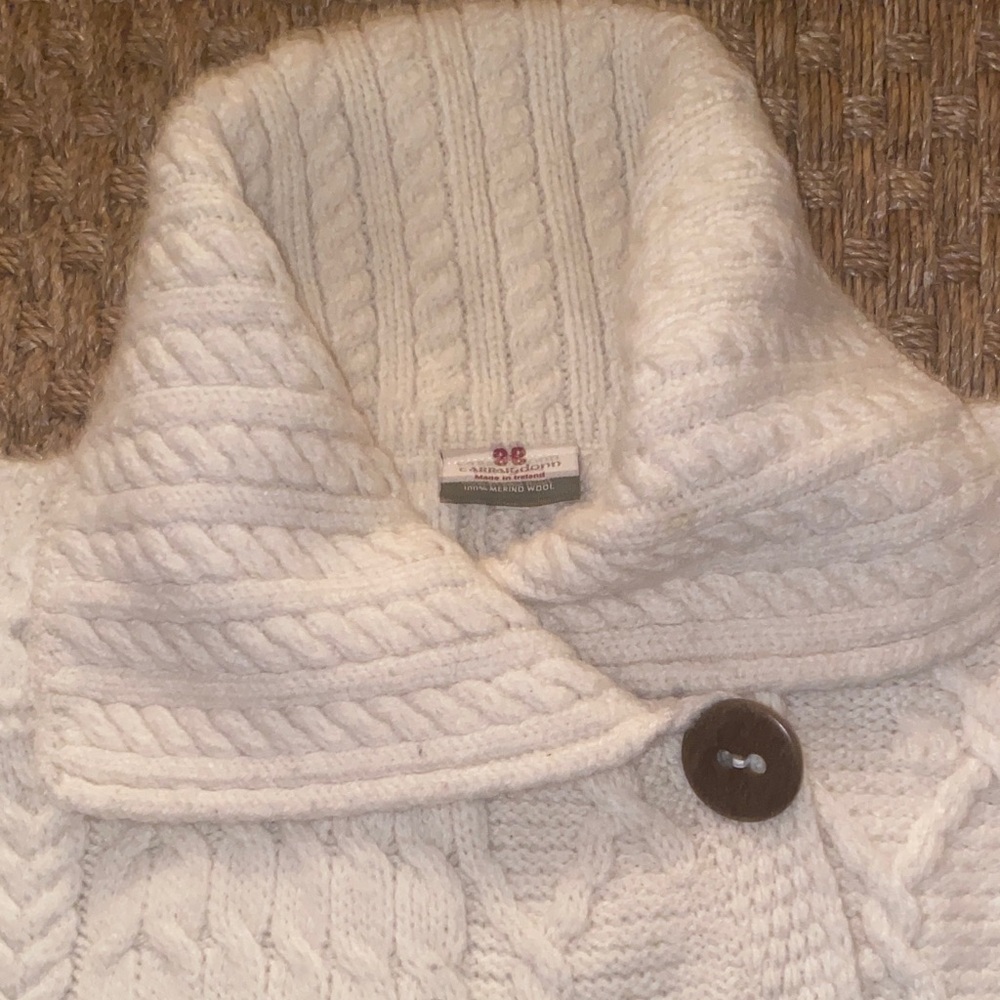 Carraigdonn Made In Ireland Knit Women’s Cream 100% Merino Wool Sweater sz M - Picture 4 of 15